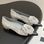 CC 25C Classic Camellia Pointed High Heels Flat 15mm Grey Suede 247607