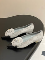 CC 25C Classic Camellia Pointed High Heels Flat 15mm Grey Suede 247607