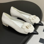 CC 25C Classic Camellia Pointed High Heels Flat 15mm White Suede 247609
