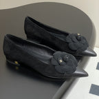 CC 25C Classic Camellia Pointed High Heels Flat 15mm Black Suede 247610