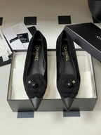 CC 25C Classic Camellia Pointed High Heels Flat 15mm Black Suede 247610