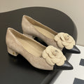 CC 25C Classic Camellia Pointed High Heels Pump 35mm Beige Suede 247612