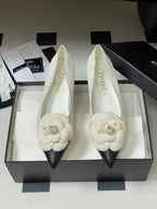 CC 25C Classic Camellia Pointed High Heels Pump 35mm White Suede 247613