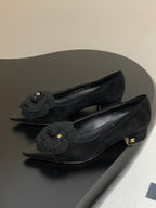 CC 25C Classic Camellia Pointed High Heels Pump 35mm Black Suede 247614