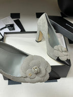 CC 25C Classic Camellia Pointed High Heels Pump 85mm Grey Suede 247615