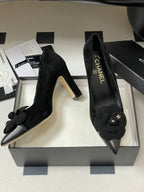 CC 25C Classic Camellia Pointed High Heels Pump 85mm Black Suede 247617