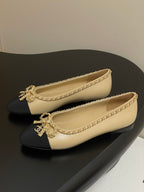 CC 25S 20mm Chain Bow Single Flat Beige Sheepskin Black Grosgrain 247654