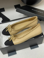 CC 25S 20mm Chain Bow Single Flat Beige Sheepskin Black Grosgrain 247654