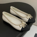 CC 25S 20mm Chain Bow Single Flat White Sheepskin Black Grosgrain 247655
