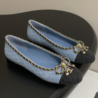 CC 25S 20mm Chain Bow Single Flat Blue Denim Black Grosgrain 247657