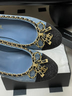 CC 25S 20mm Chain Bow Single Flat Blue Denim Black Grosgrain 247657