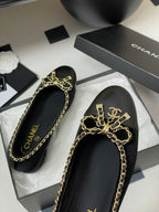 CC 25S 60mm Chain Bow Single Pumps Black Velvet Sheepskin 247660