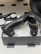 CC 25S 60mm Chain Bow Single Pumps Black Sheepskin Grosgrain 247664