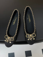 CC 25S 60mm Chain Bow Single Pumps Black Sheepskin Grosgrain 247664