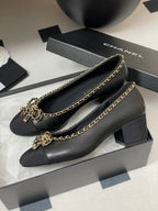 CC 25S 60mm Chain Bow Single Pumps Black Sheepskin Grosgrain 247664