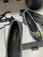 CC 25S 60mm Chain Bow Single Pumps Dark Blue Denim Black Grosgrain 247666
