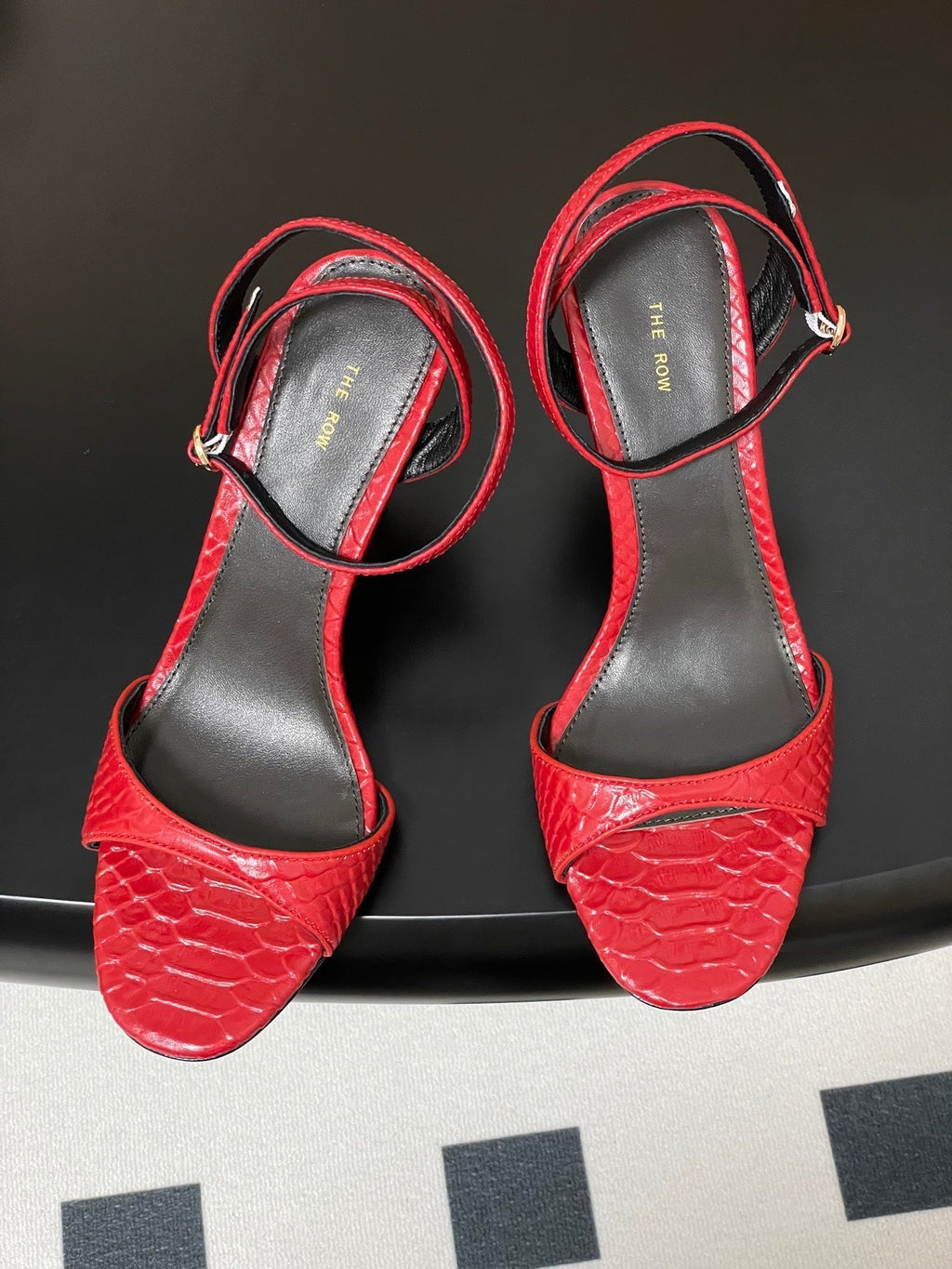 The Row 25S Strap High Heel Sandals 85mm Red Snake Pattern Cowhide 286187