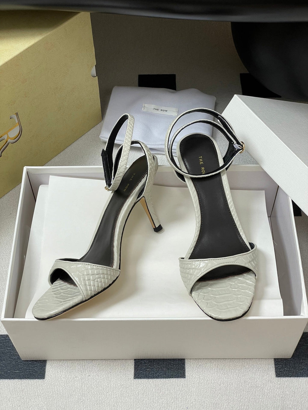 The Row 25S Strap High Heel Sandals 85mm White Snake Pattern Cowhide 286188