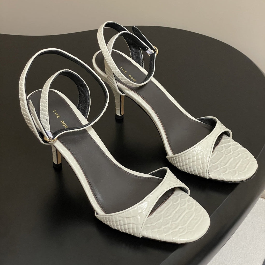 The Row 25S Strap High Heel Sandals 85mm White Snake Pattern Cowhide 286188