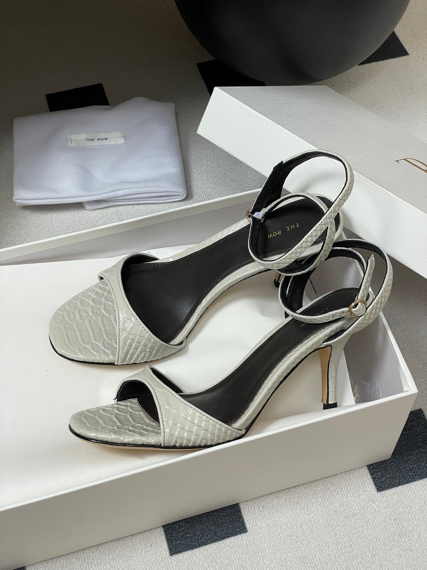 The Row 25S Strap High Heel Sandals 85mm White Snake Pattern Cowhide 286188
