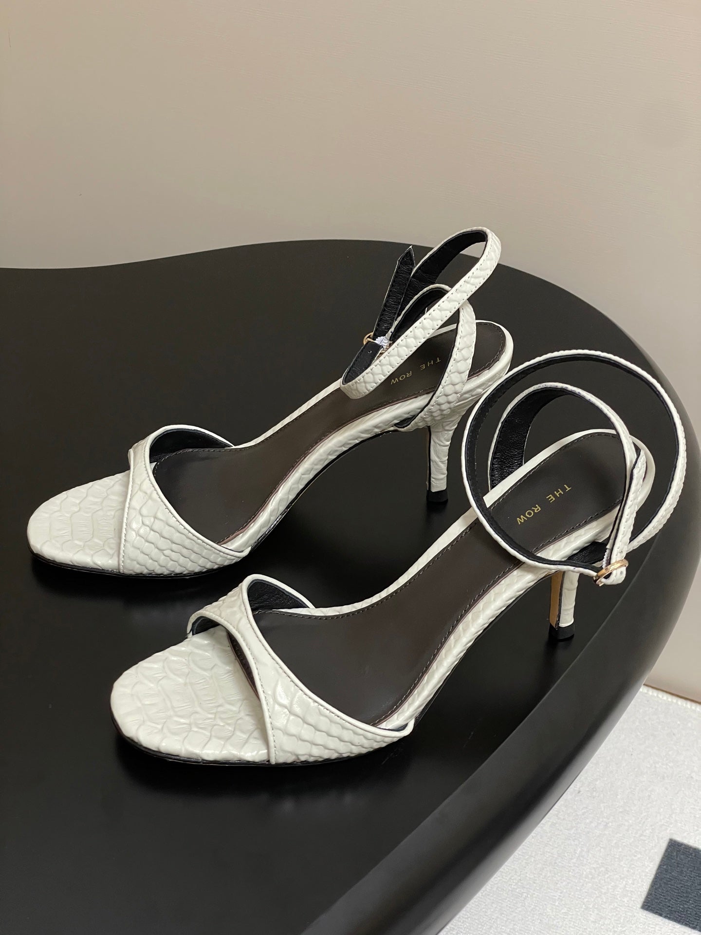 The Row 25S Strap High Heel Sandals 85mm White Snake Pattern Cowhide 286188