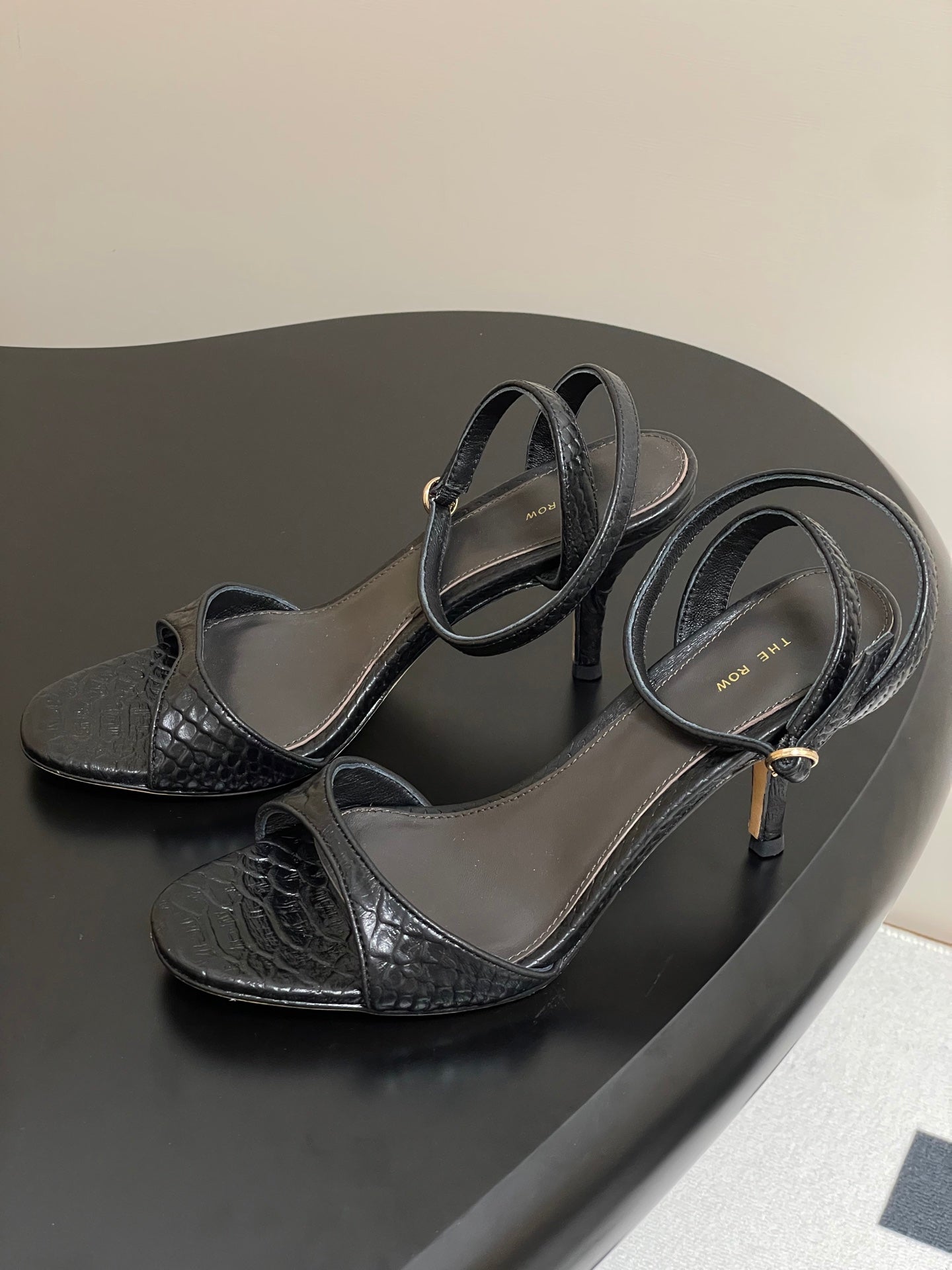 The Row 25S Strap High Heel Sandals 85mm Black Snake Pattern Cowhide 286189
