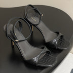 The Row 25S Strap High Heel Sandals 85mm Black Snake Pattern Cowhide 286189
