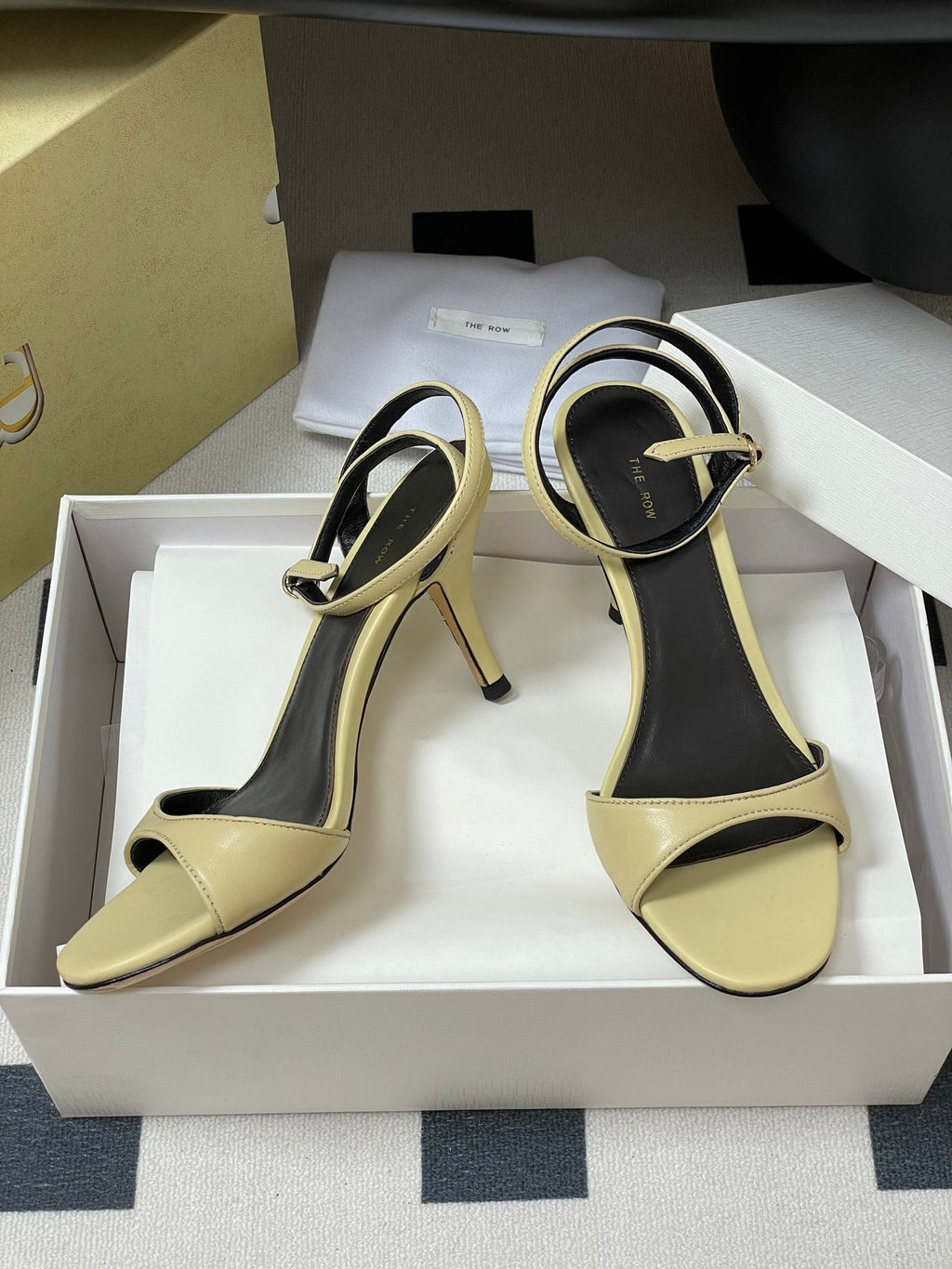 The Row 25S Strap High Heel Sandals 85mm Beige Sheepskin 286191