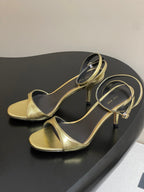 The Row 25S Strap High Heel Sandals 85mm Black Mix Gold Metallic Cowhide 286193
