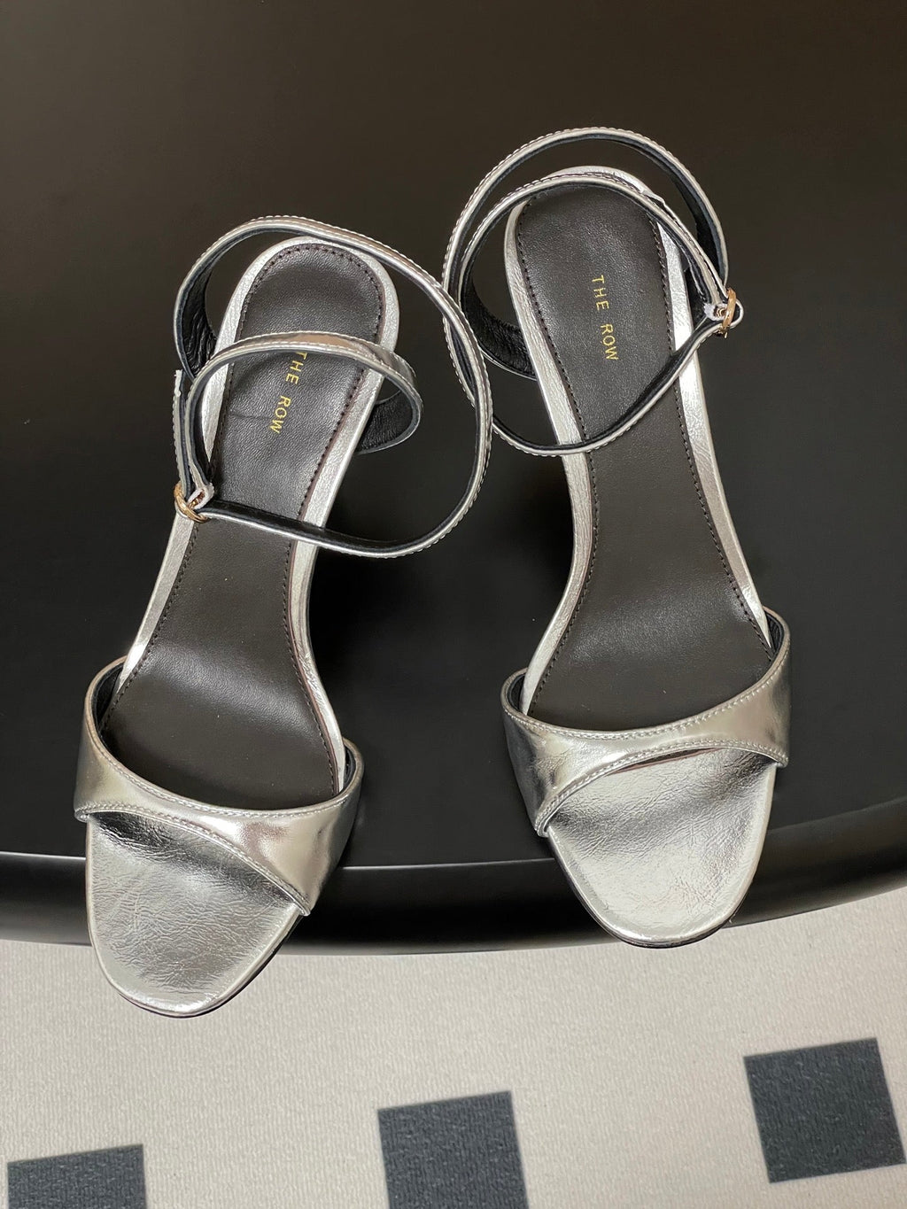 The Row 25S Strap High Heel Sandals 85mm Black Mix Gold Metallic Cowhide 286193