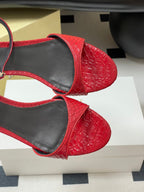The Row 25S Strap High Heel Sandals 35mm Red Snake Pattern Cowhide 286195