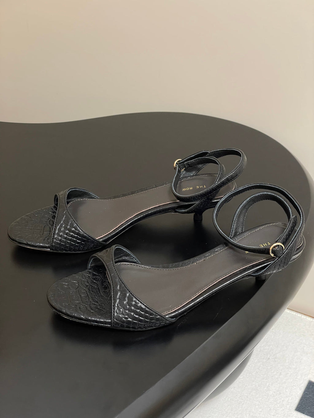 The Row 25S Strap High Heel Sandals 35mm Black Snake Pattern Cowhide 286197