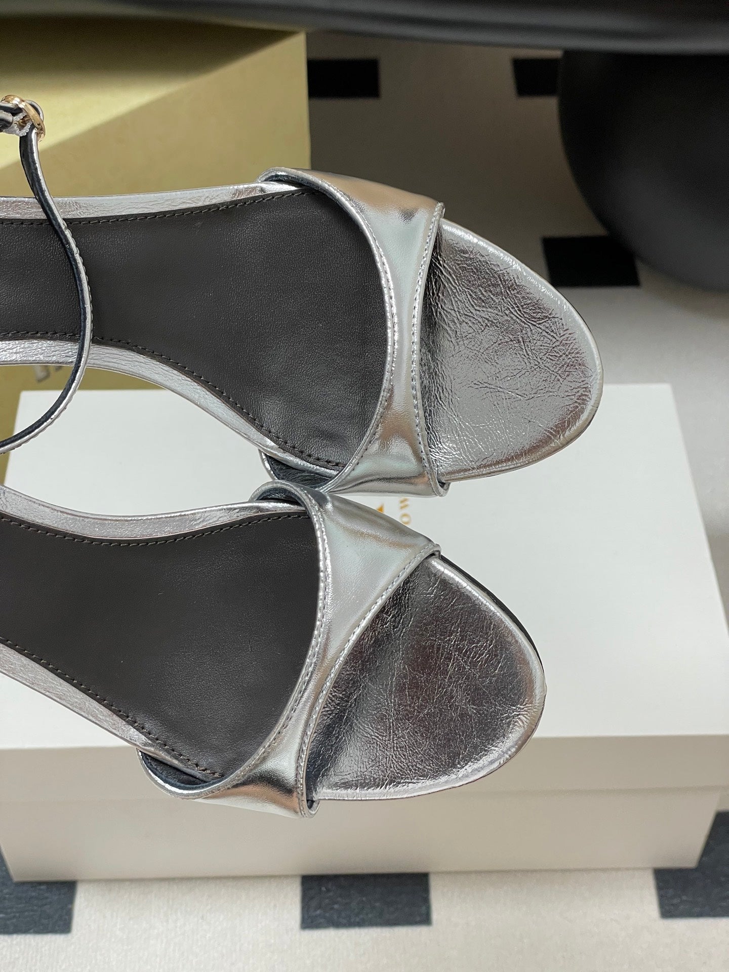 The Row 25S Strap High Heel Sandals 35mm Black Mix Silver Metallic Cowhide 286201