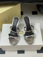 The Row 25S Strap High Heel Mule Sandals 85mm Black Mix Silver Metallic Cowhide 286209