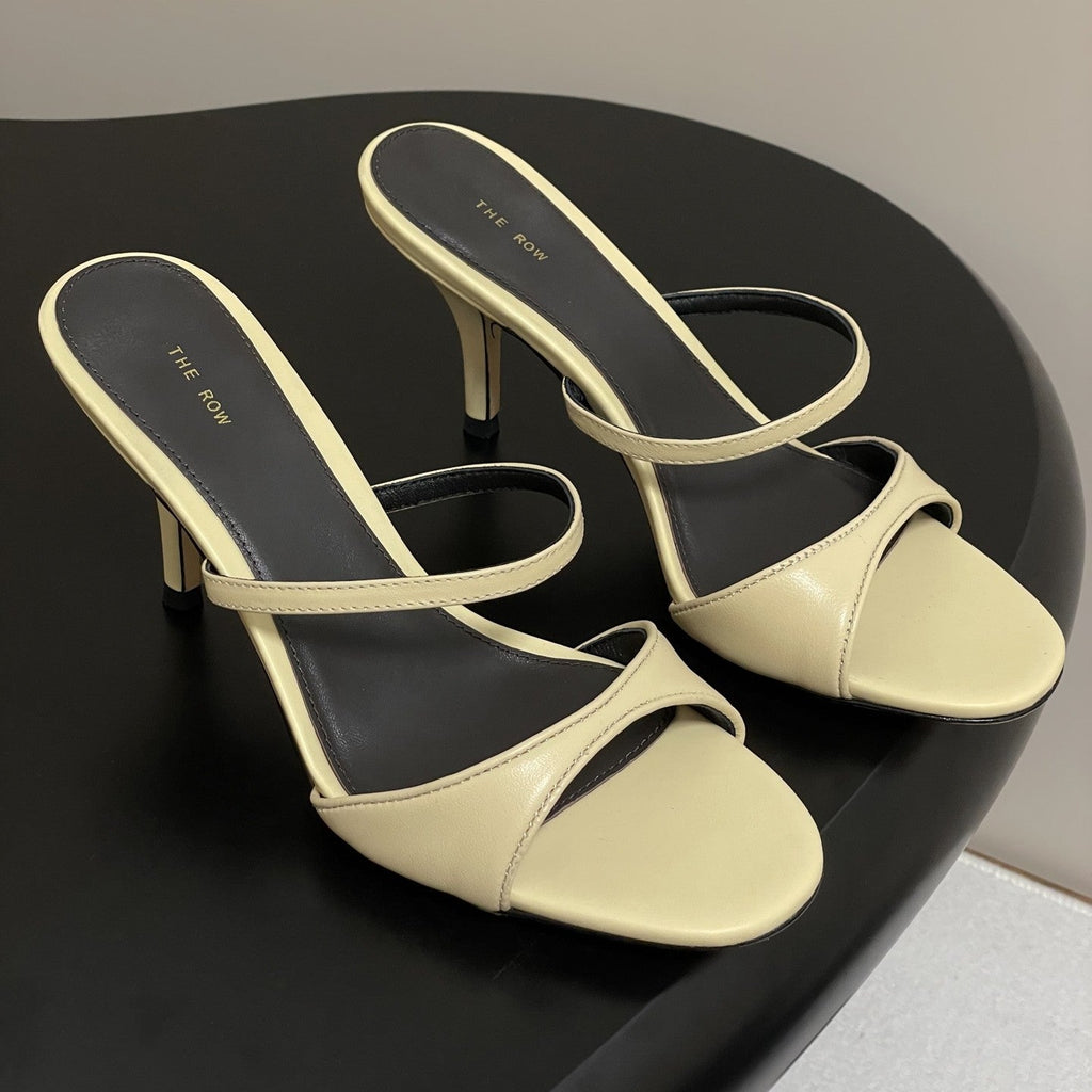 The Row 25S Strap High Heel Mule Sandals 85mm Beige Sheepskin 286207