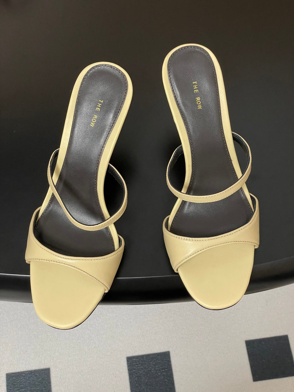 The Row 25S Strap High Heel Mule Sandals 85mm Beige Sheepskin 286207