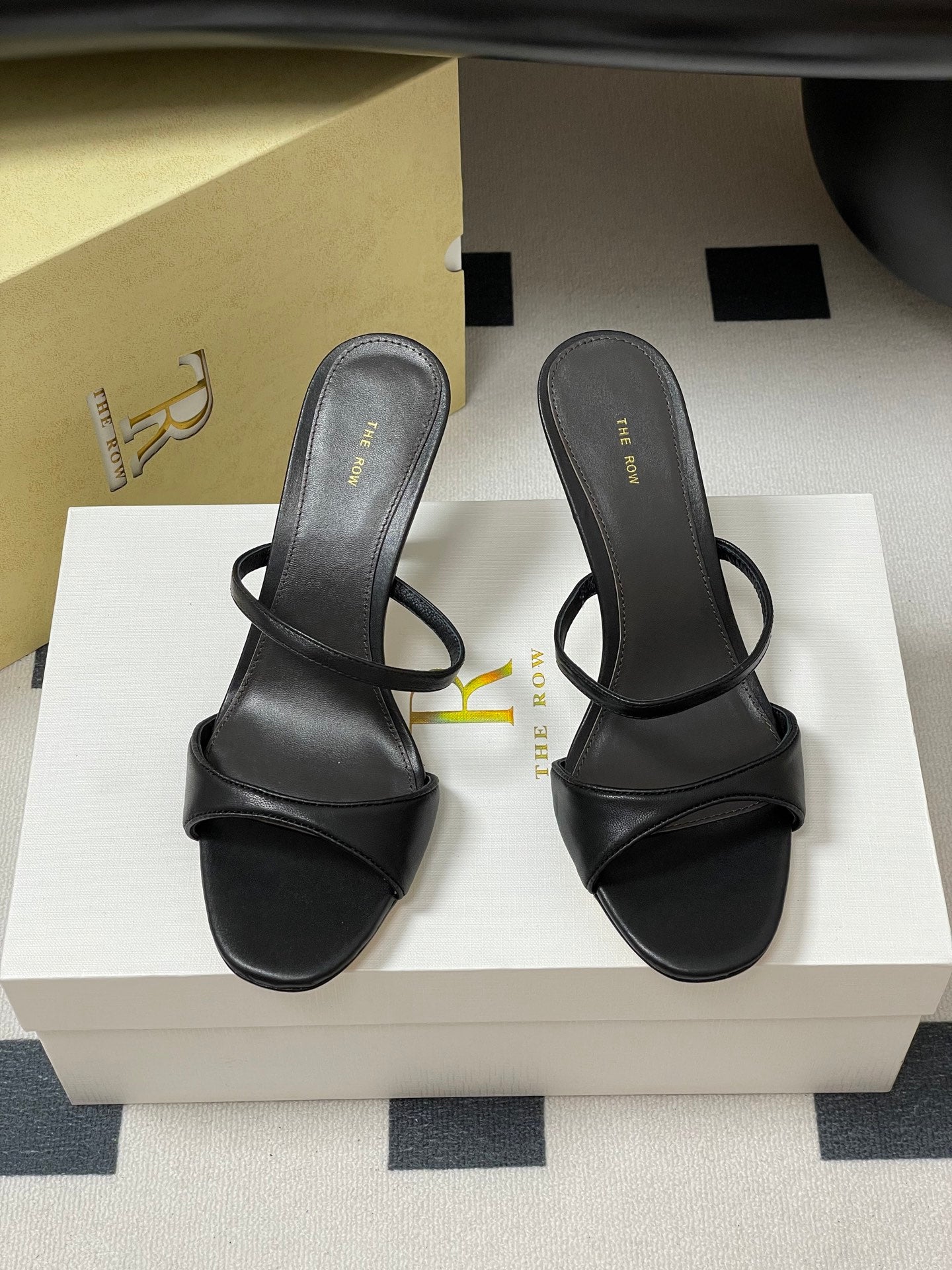 The Row 25S Strap High Heel Mule Sandals 85mm Black Sheepskin 286208