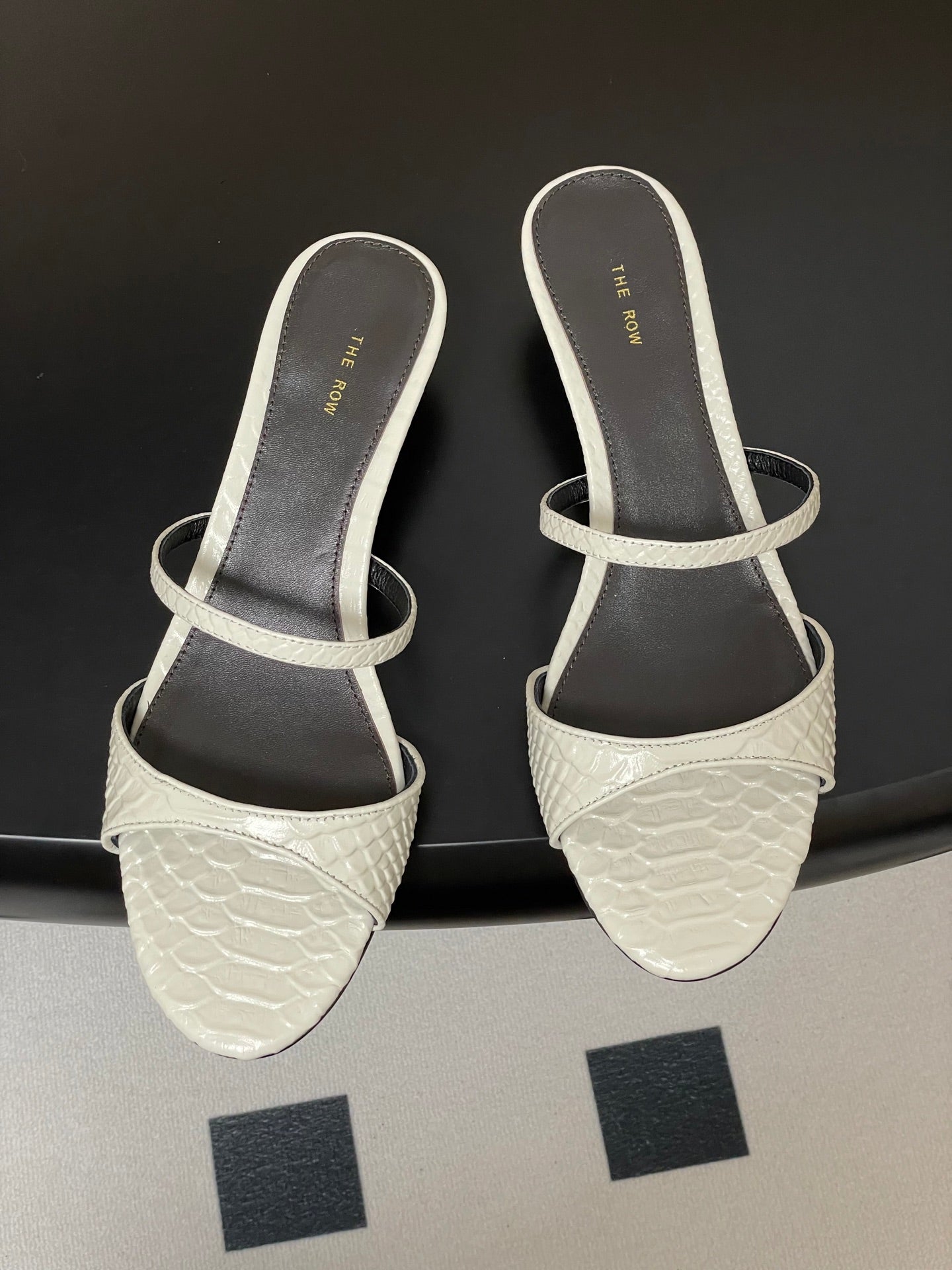 The Row 25S Strap High Heel Mule Sandals 35mm White Snake Pattern Cowhide 286212