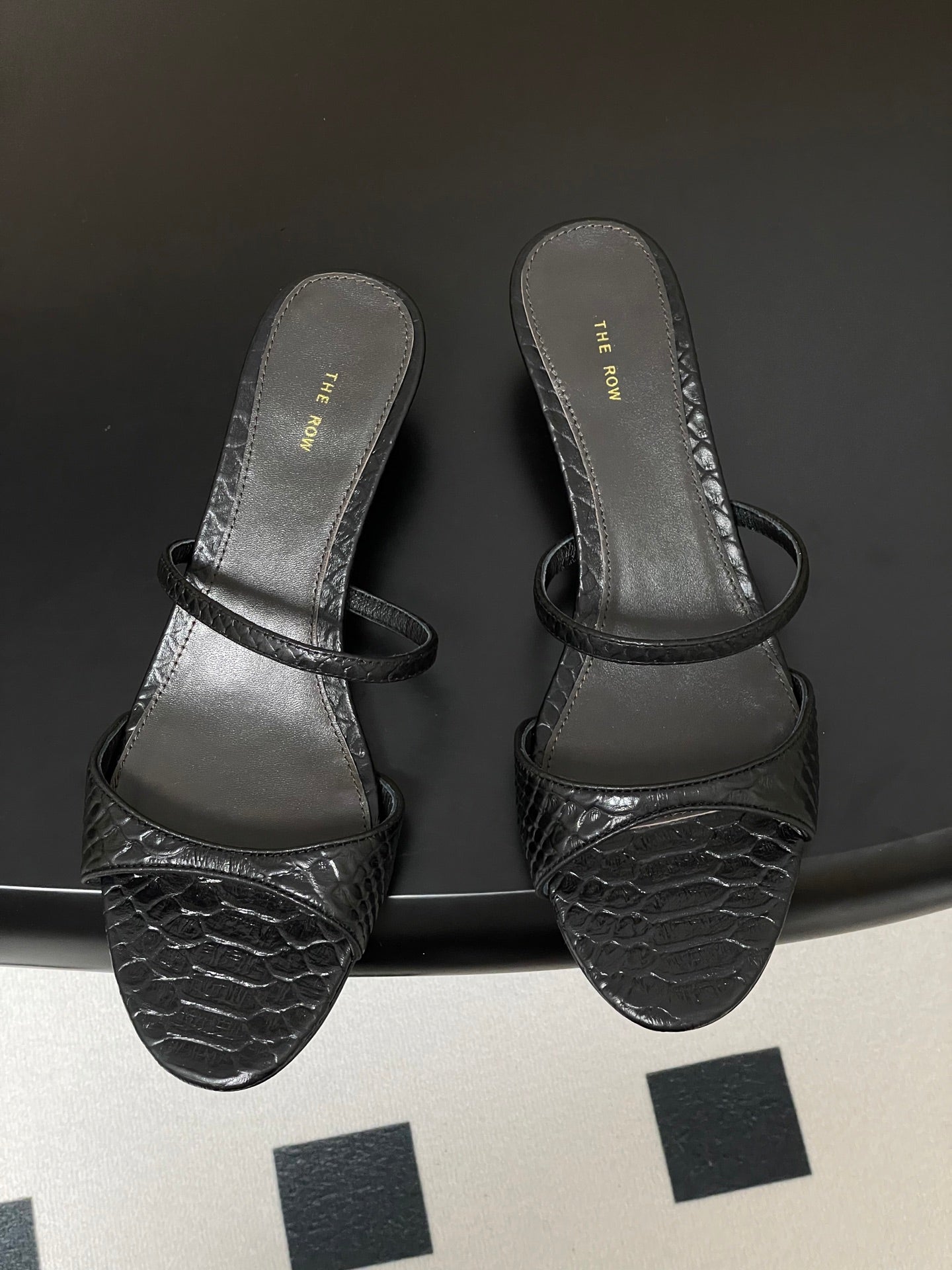 The Row 25S Strap High Heel Mule Sandals 35mm Black Snake Pattern Cowhide 286213