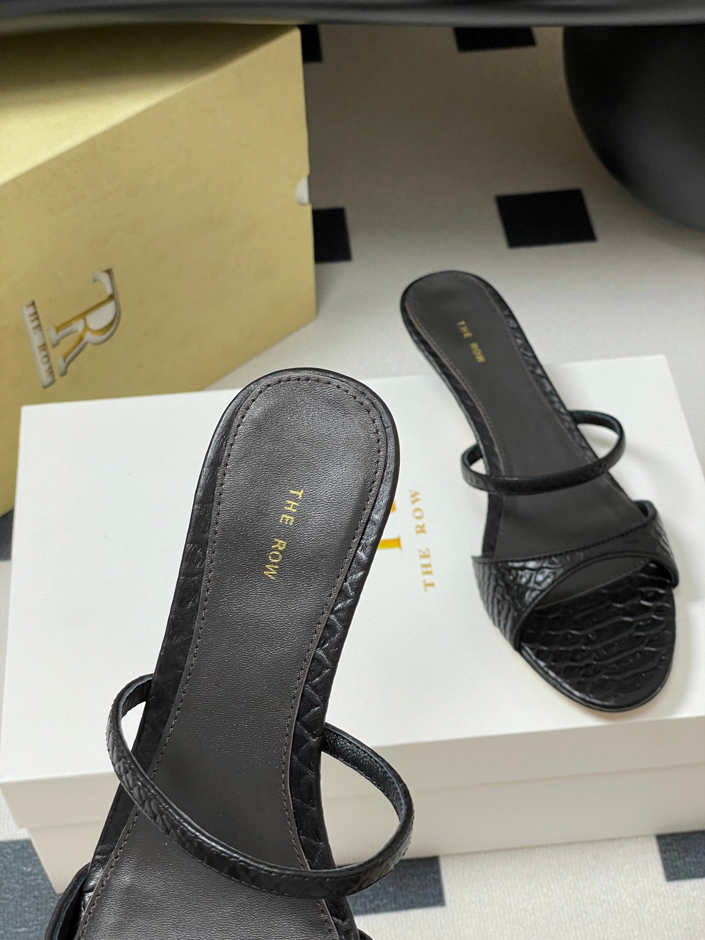 The Row 25S Strap High Heel Mule Sandals 35mm Black Snake Pattern Cowhide 286213