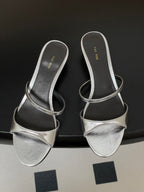 The Row 25S Strap High Heel Mule Sandals 35mm Black Mix Silver Metallic Cowhide 286217
