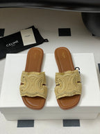 CL Marina Fringed Flat Mule In Caramel Denim 319735