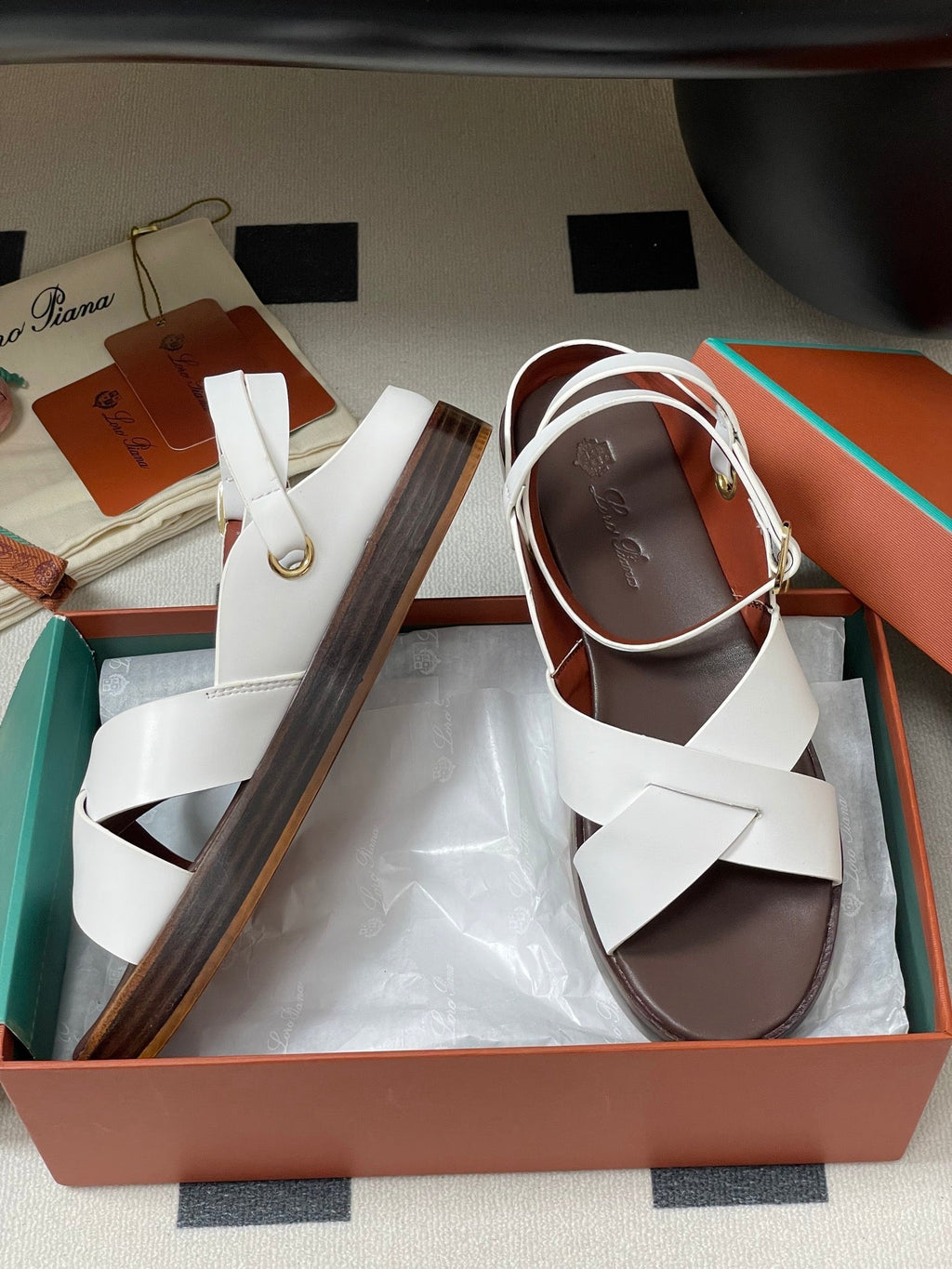 LP Sandal White Brown Cowhide 312171