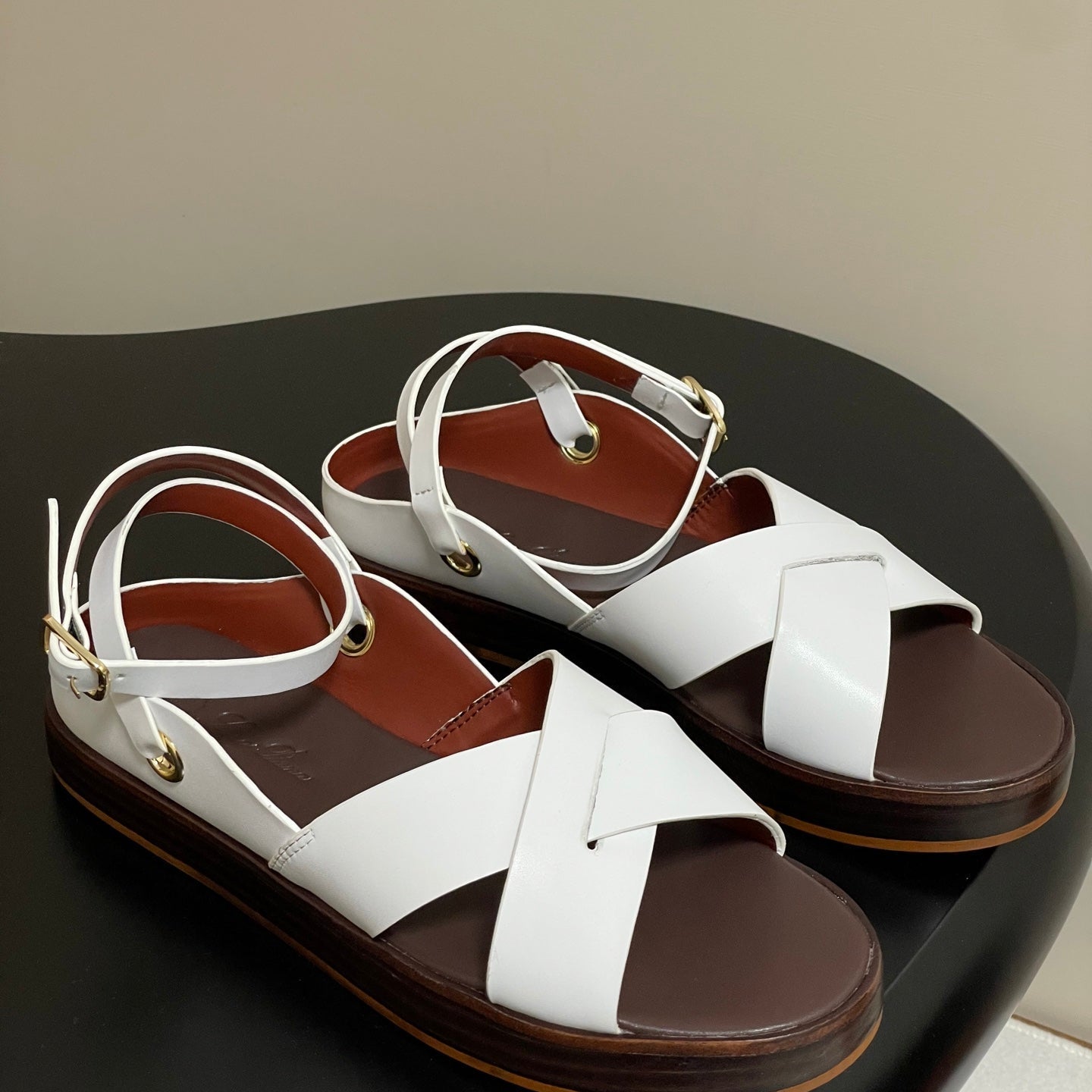 LP Sandal White Brown Cowhide 312171