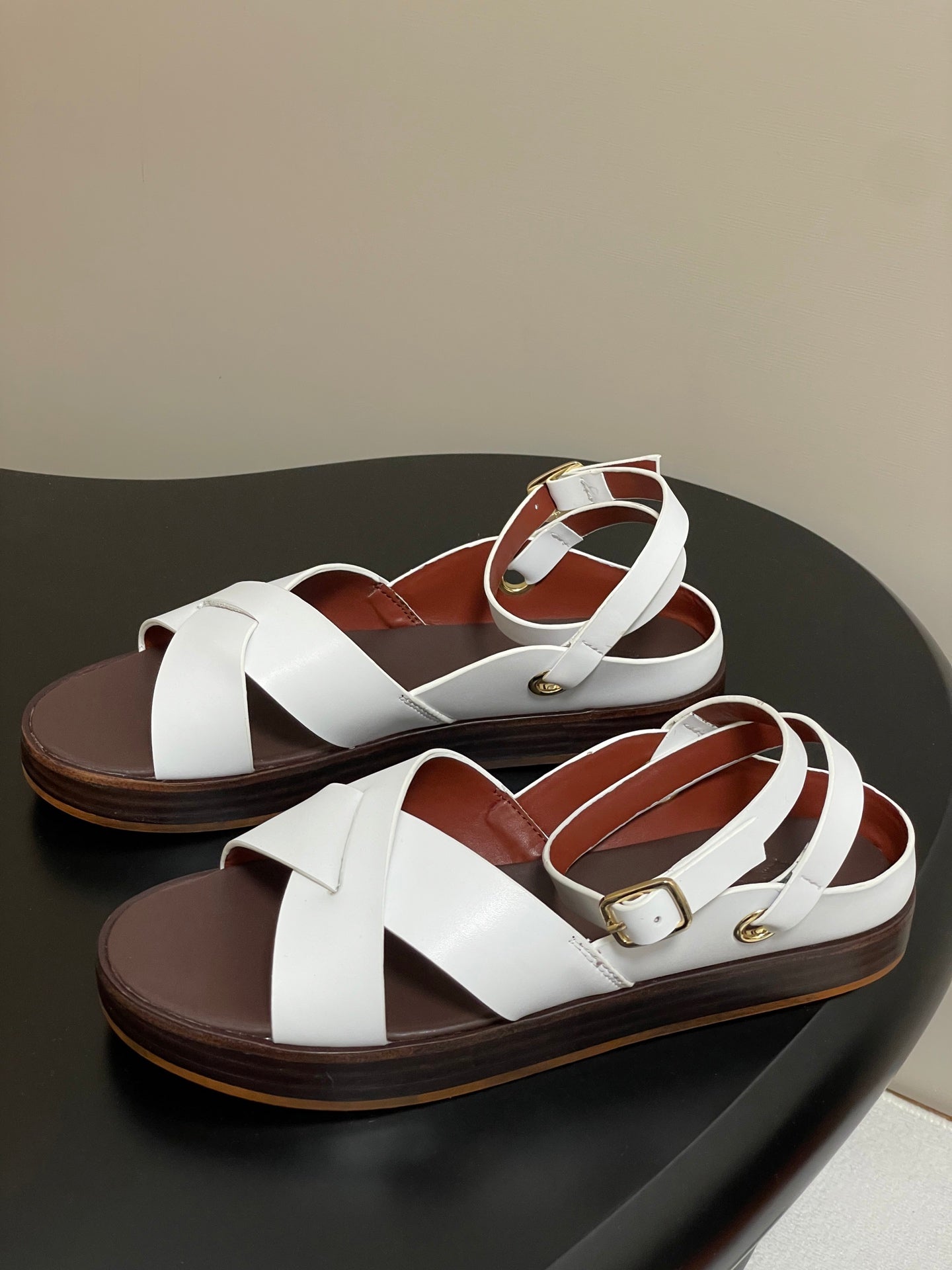 LP Sandal White Brown Cowhide 312171
