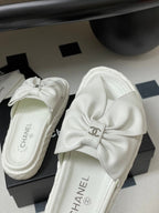 CC 25SS Big Bow Thick-soled Mule Sandals White Lambskin 319707