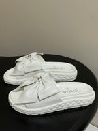 CC 25SS Big Bow Thick-soled Mule Sandals White Lambskin 319707