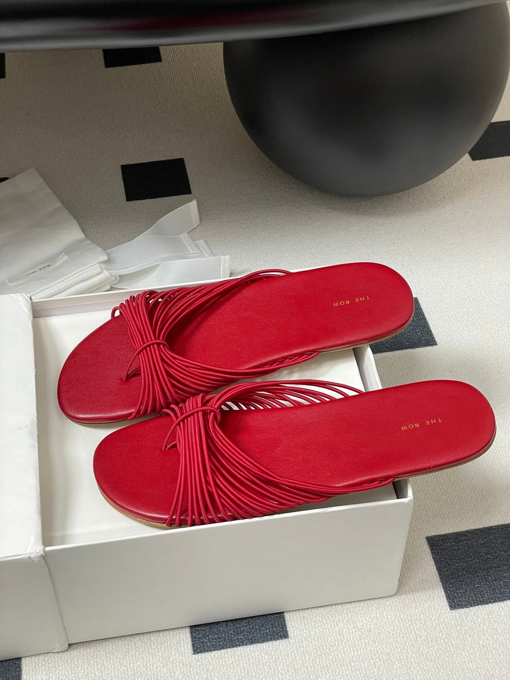 The Row Sara Slide Sandal In Red Elastic And Leather 345203