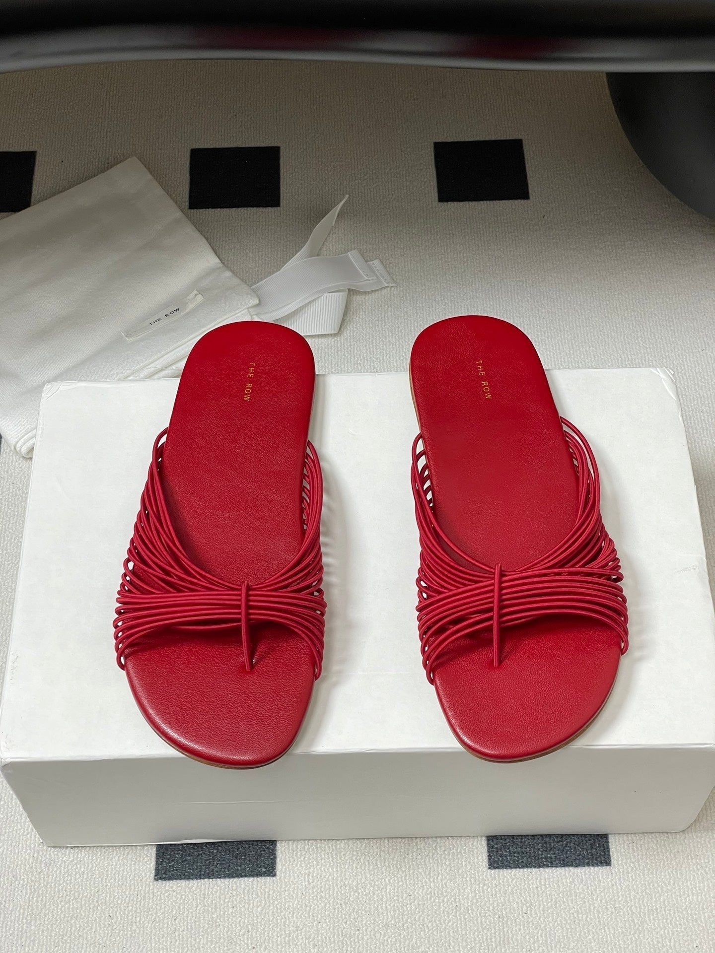 The Row Sara Slide Sandal In Red Elastic And Leather 345203