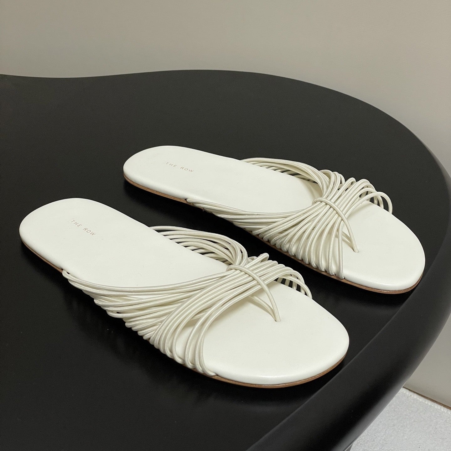 The Row Sara Slide Sandal In Ivory Elastic And Leather 345204